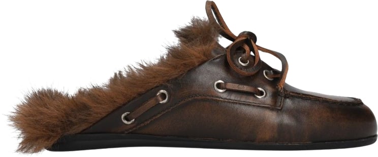 Posa Posa Pw23 Loafers Donkerbruin Boat Loafer Mule Fairy Fur - Leather