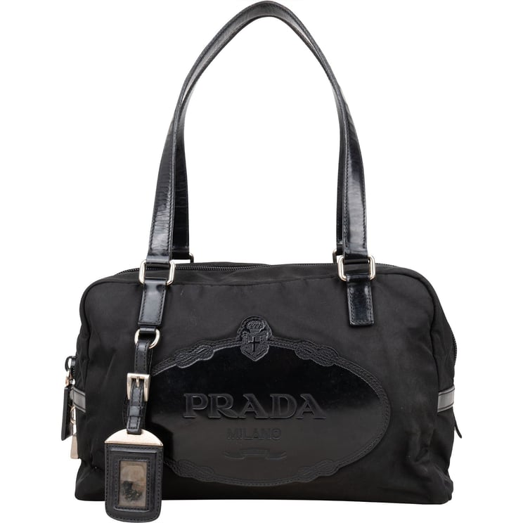 Prada Prada Tessuto Patent Leather Emblem Satchel Handbag