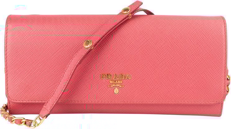 Prada Prada Pink Saffiano Leather Wallet On Chain Crossbody Bag