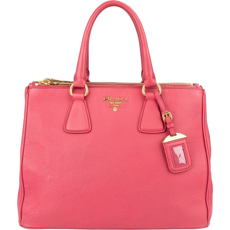 Prada Prada Pink Leather Galleria Double Zip Tote Handbag