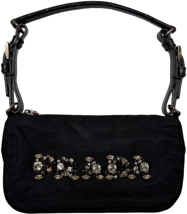 Prada Prada Mini Bag aus Nylon schwarz mit Strass-Logo / sehr gut