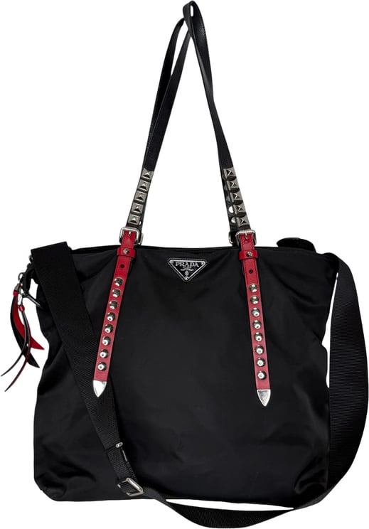 Prada Prada Nylon New Vela Studded Tote Bag schwarz