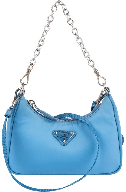 Prada Prada Blue Nylon Triangle Re-Edition Crossbody Bag
