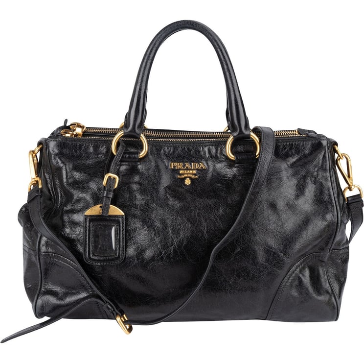 Prada Prada Vitello Shine Double Zip Bauletto Handbag