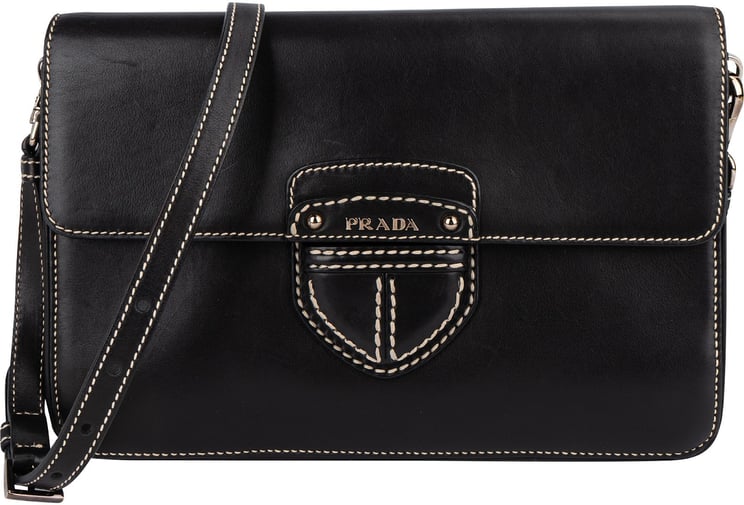 Prada Prada Leather Contrast Stitch Flap Crossbody Bag