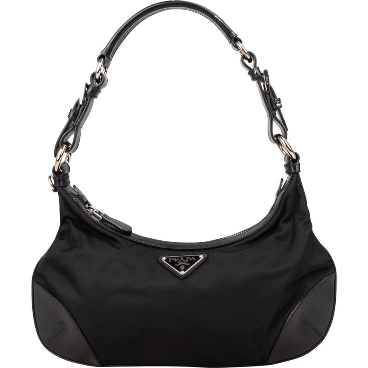 Prada Prada Tessuto and Leather Triangle Hobo Shoulder Bag