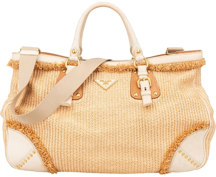 Prada Prada Raffia and Leather Studded Handbag