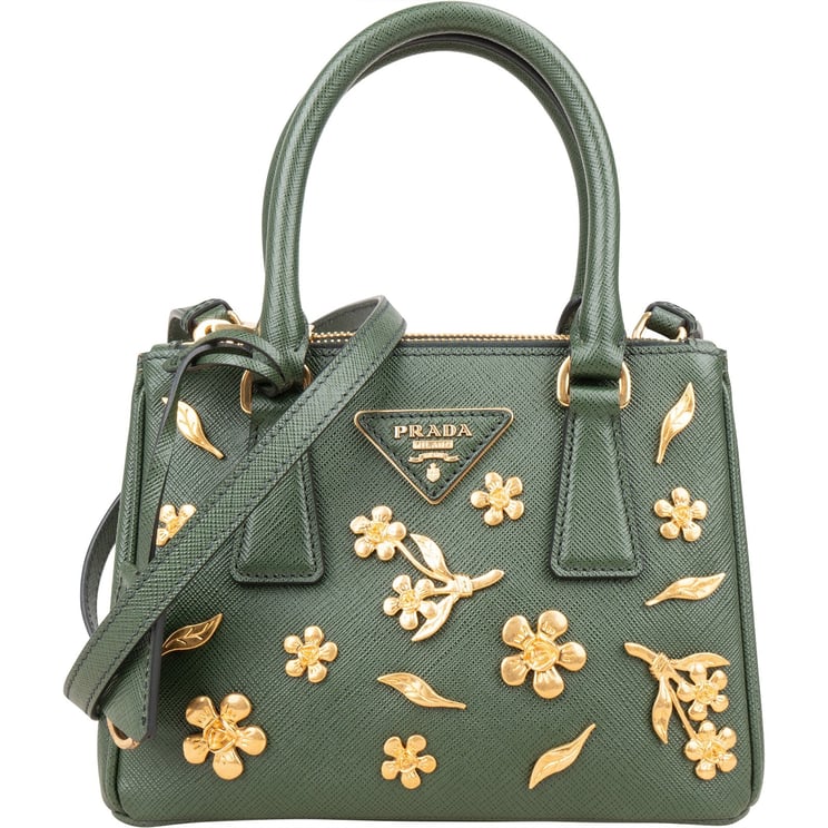 Prada Prada Saffiano Leather Golden Floral Pelletteria Galleria Mini Handbag