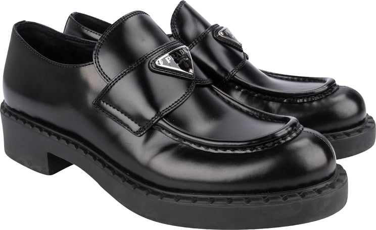 Prada Prada Black Brushed Leather Loafers (38)