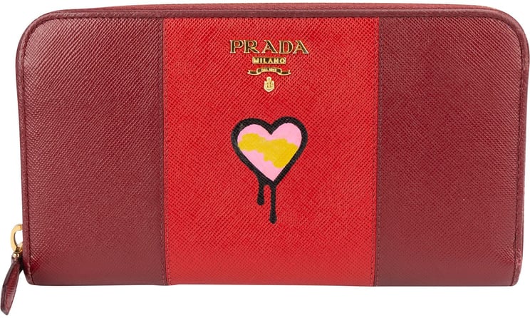 Prada Prada Saffiano Leather Heart Print Zip Around Wallet