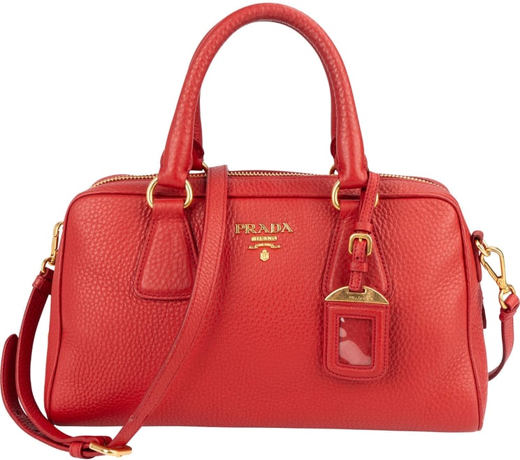 Prada Prada Red Vitello Daino Leather Duffle Handbag