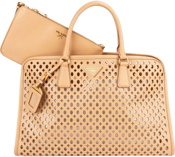 Prada Prada Saffiano Leather Perforated Fori Tote Handbag
