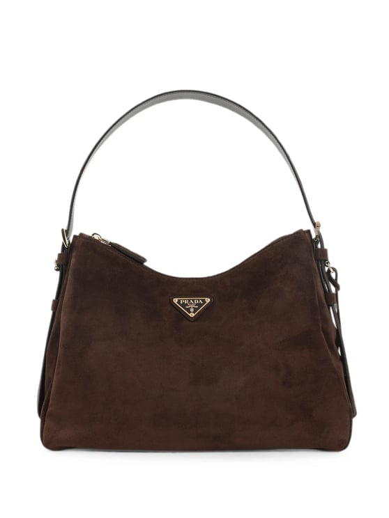 Prada Brown Suede Sacca Structured Shoulder Bag