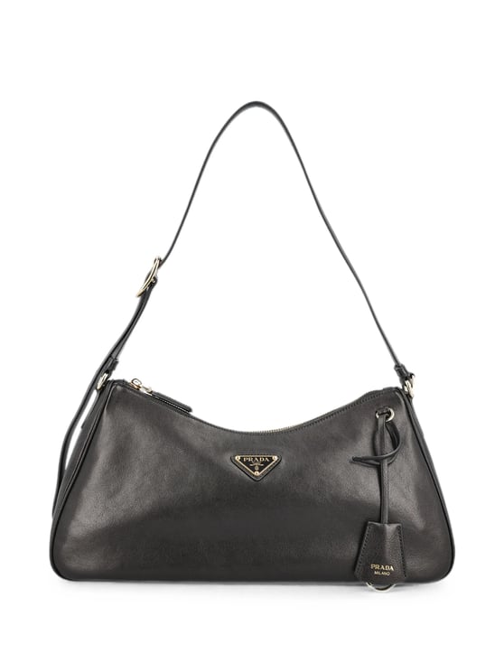 Prada Elongated Shoulder Bag In Smooth Leather With Gold-Tone Details