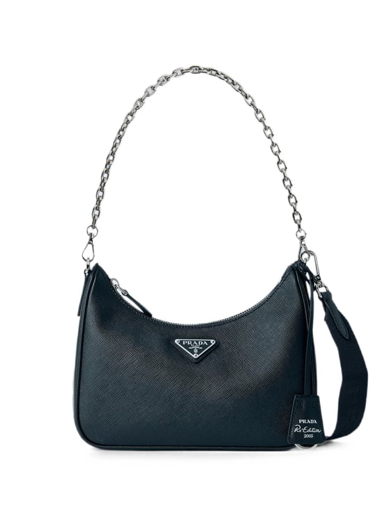 Prada Structured Textured Leather Handbag With Chain Handle