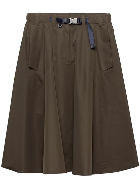 Prada Muted Olive Flared Midi Skirt