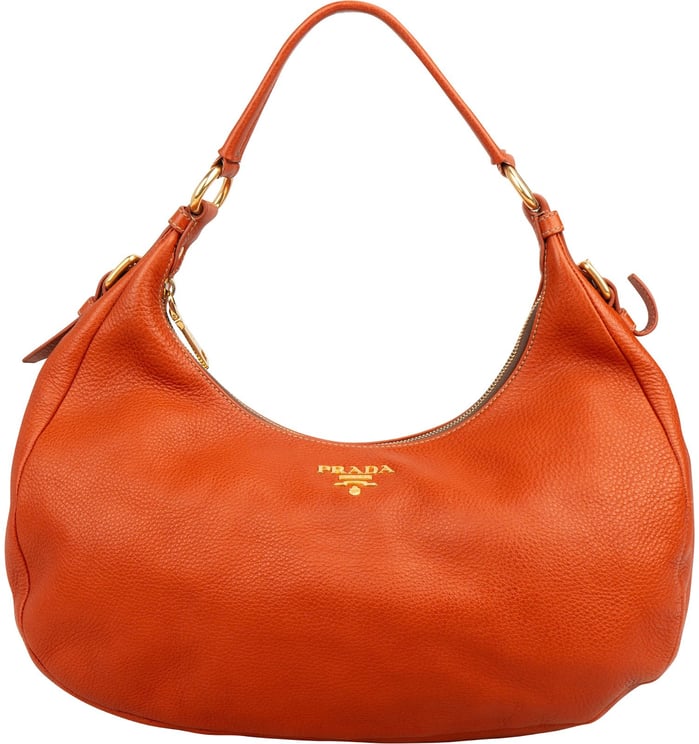 Prada Prada Orange Vitello Daino Leather Hobo Shoulder Bag