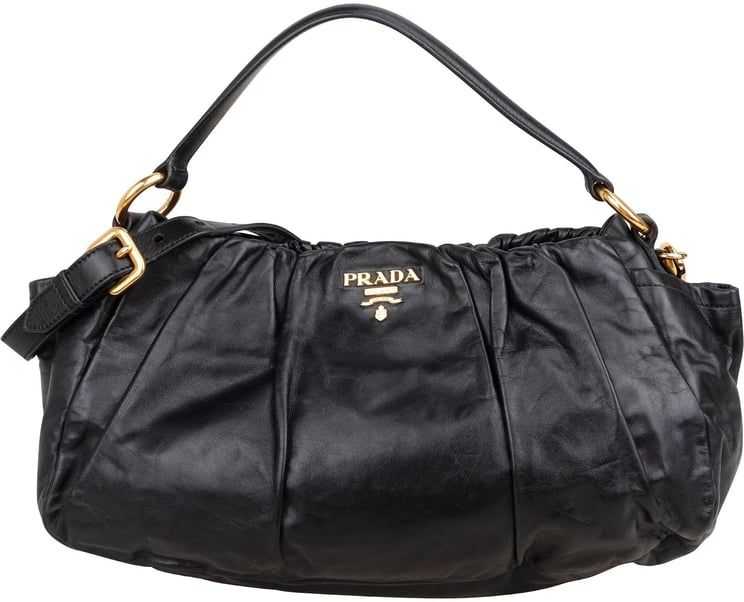 Prada Prada Nappa Leather Gathered Hobo Shoulder Bag