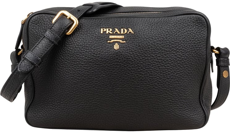 Prada Prada Black Vitello Daino Leather Camera Crossbody Bag 1BH079