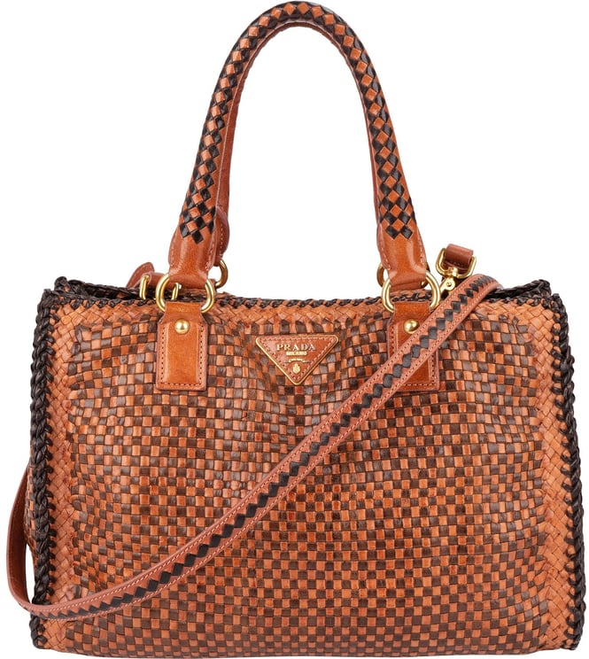 Prada Prada Woven Leather Madras Made In India Tote Handbag