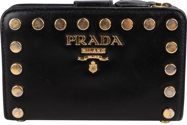 Prada Prada Noir Leather Studded Compact Wallet