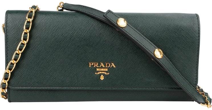 Prada Prada Green Saffiano Leather Wallet On Chain Crossbody Bag