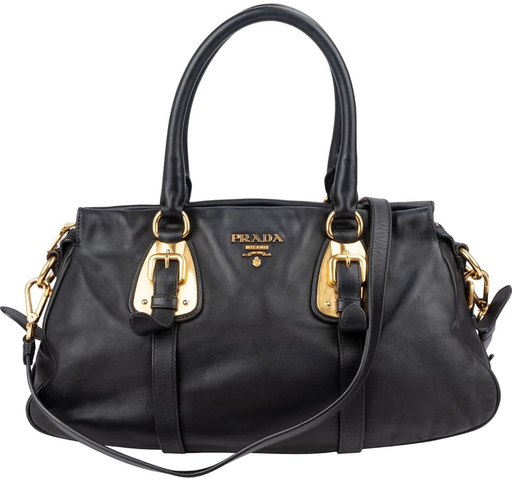 Prada Prada Black Leather Buckle Tote Handbag