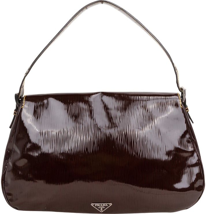 Prada Prada Brown Vernice Saffiano Leder Saddle Flap Shoulder Bag