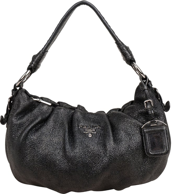 Prada Prada Vitello Daino Ruched Hobo Shoulder Bag