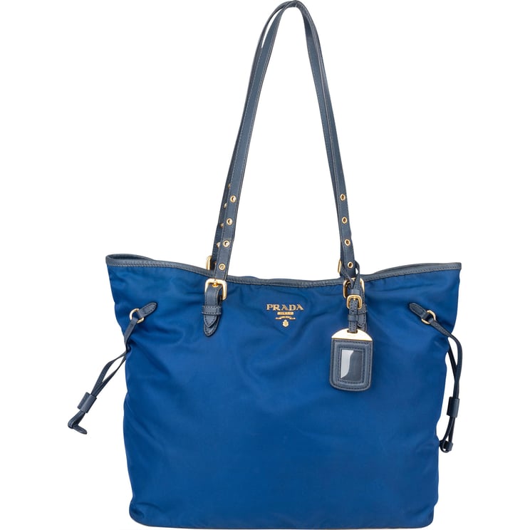 Prada Prada Blue Nylon Saffiano Leather Shopper Handbag