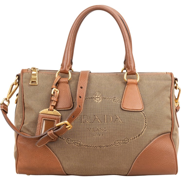 Prada Prada Emblem Jacquard Bauletto Handbag