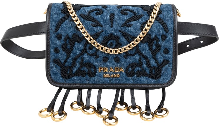 Prada Prada Multicolor Embroidered Denim Cahier Belt Crossbody Bag