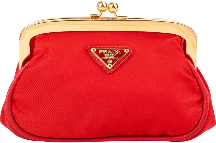 Prada Prada Red Tessuto Triangel Kiss-Lock Coin Wallet