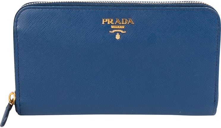 Prada Prada Blue Saffiano Leather Zip Around Wallet
