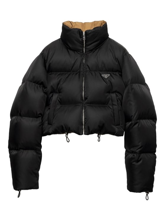 Prada Cropped Puffer Jacket With High Collar And Zipper Closure