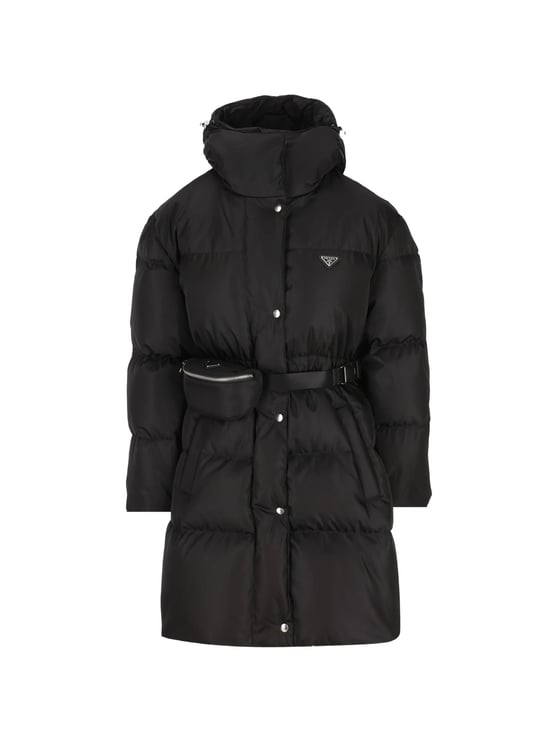 Prada Black Quilted Puffer Coat With High Collar