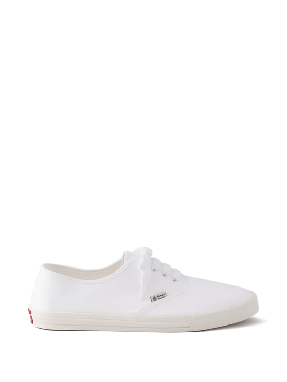 Prada White Drill Minimalist Canvas Low-Top Sneakers