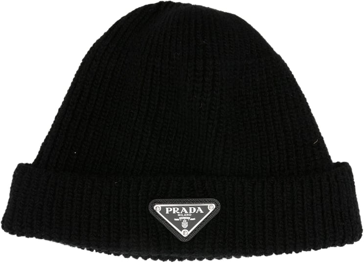 Prada Ribbed Cashmere Beanie With Triangular Logo Patch