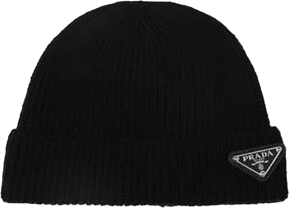 Prada Black Minimalist Ribbed Knit Beanie Hat