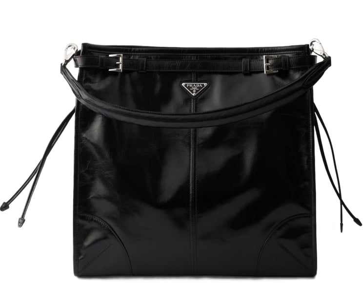 Prada Black Bandoliera Glossy Leather Shoulder Bag