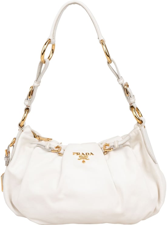 Prada Prada White Soft Calf Leather Ruched Shoulder Bag
