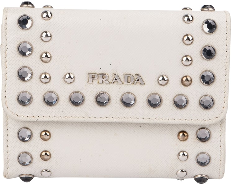Prada Prada Saffiano Leather Studded Crystal Wallet