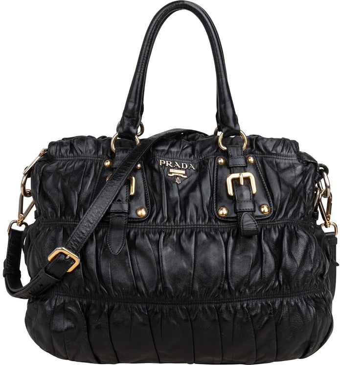 Prada Prada Black Leather Gaufre Satchel Handbag