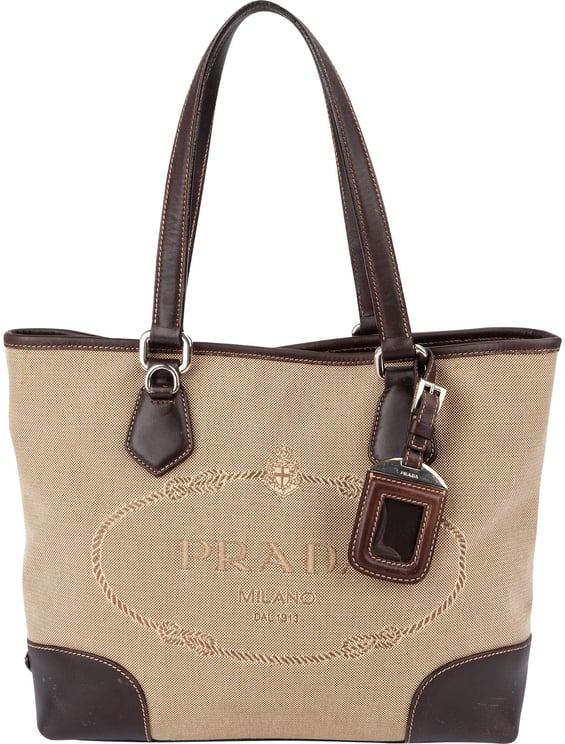 Prada Prada Canvas Jacquard Emblem Tote Shoulder Bag
