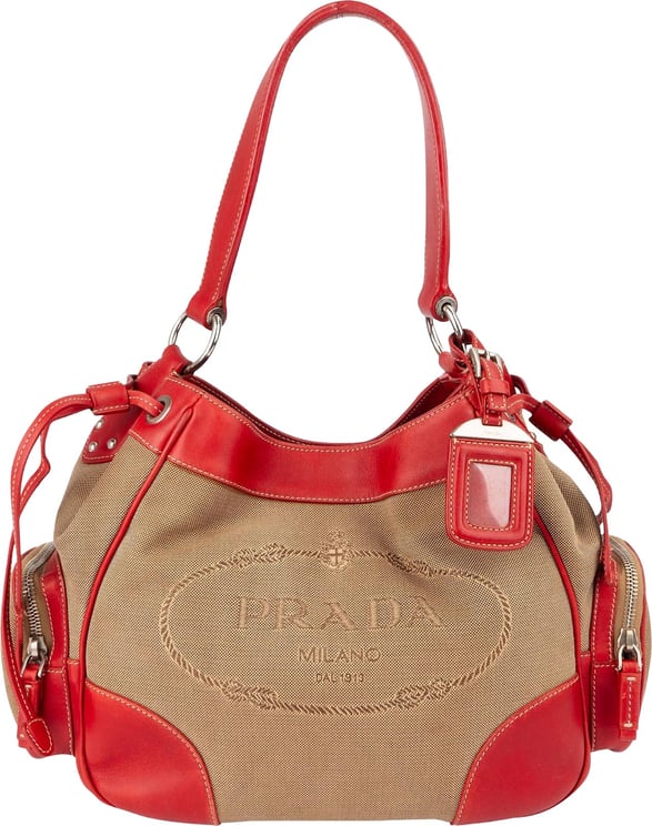 Prada Prada Canvas Emblem Side Drawstring Pocket Shoulder Bag