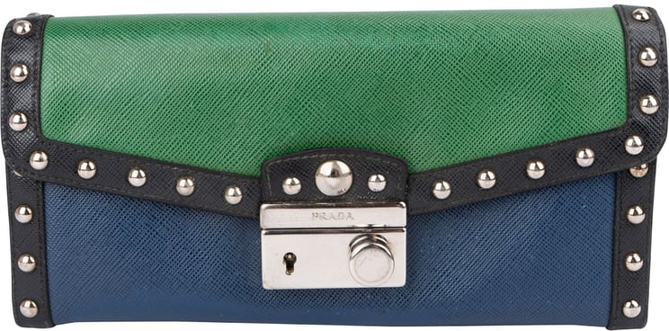 Prada Prada Saffiano Leather Tricolor Studded Lock Wallet