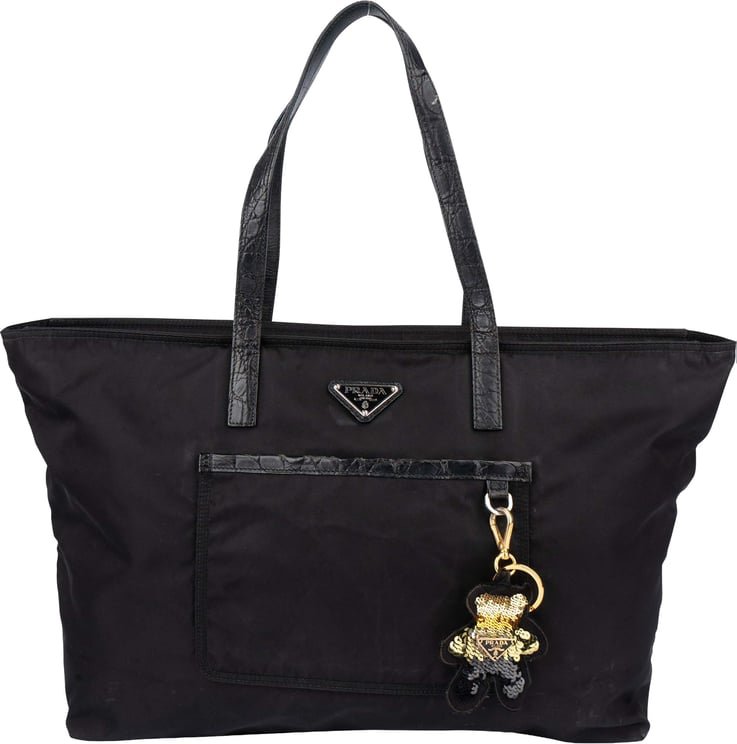Prada Prada Black Nylon Triangle Shopper Handbag