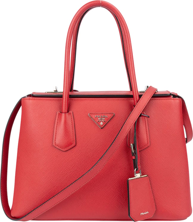 Prada Prada Red Saffiano Leather Turnlock Double Handbag