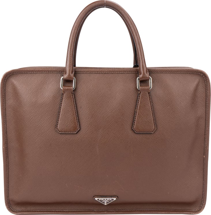 Prada Prada Brown Saffiano Leather Triangle Business Handbag