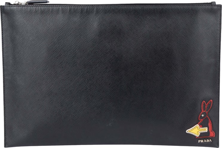 Prada Prada Black Saffiano Leather Rabbit Clutch